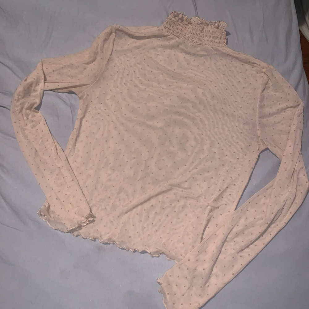 Nude color mesh turtle neck top
